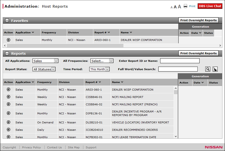 Host Reports Page Preview.